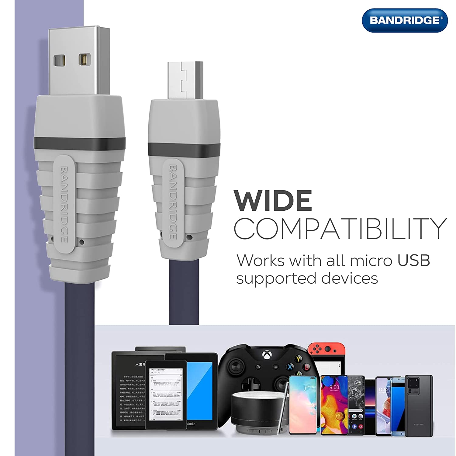 Bandridge USB 2.0 Cable USB-A Male - Micro B Male Round 2.00 m Blue
