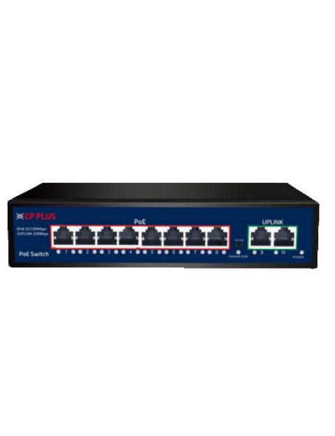 CP-Plus, 8Port, Un-Mannaged PoE Switch With 2 Uplink Ports, CP-DNW-HP8H2-96-V2 