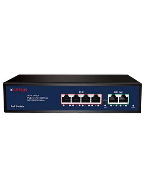 CP-Plus, 6 Ports Gigabit PoE Switch With 4 Gigabit PoE Ports & 2 Gigabit Uplink Ports, CP-DNW-GPU4G2-48-v3 