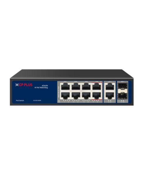 CP-Plus, 12 Ports Gigabit PoE Switch  CP-DNW-GPU8G2-96-v3 