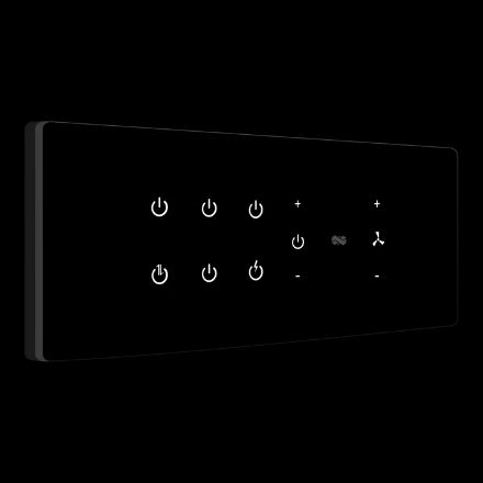 Iotics, Smart Touch Switch, 8 Gang (6 Switch + 1 Dimmer + 1 Fan) IR Remote & Wi-Fi 